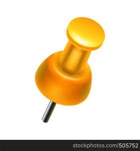 Yellow push pin icon in realistic style on a white background. Yellow push pin icon, realistic style
