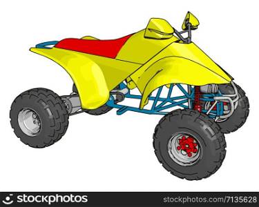 Yellow quad bike, illustration, vector on white background.