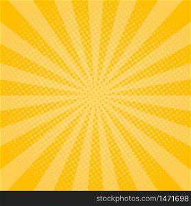 Yellow rays background with halftone effect. Shine sunburst for comic book. Pop art banner with dots. Summer wallpaper in retro style. Design graphic frame with star beam. vintage vector illustration. Yellow rays background with halftone effect. Shine sunburst for comic book. Pop art banner with dots. Summer wallpaper in retro style. Design graphic frame with star beam. vintage vector illustration.