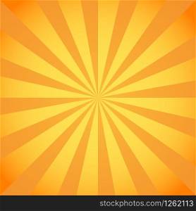 Yellow rays poster. Orange and light-orange abstract texture with sunburst, flare, beam. Retro art design. Glow bright pattern. Vector Illustration
