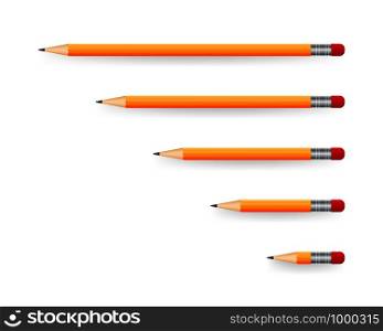 Yellow realistic pencil with shadow. Vector illustration isolated on white background. Yellow realistic pencil with shadow. Vector illustration isolated on white background.