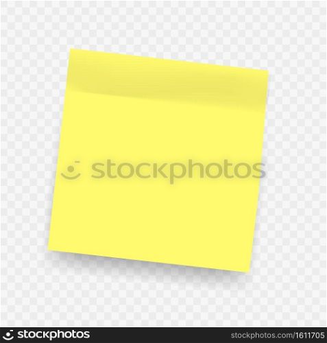 Yellow realistic sticky notes. Square post note isolated with soft shadow on transparent background. Message on notepaper, important memo, blank reminder, empty list, office stationery, vector object. Yellow realistic sticky notes. Square post note isolated with soft shadow on transparent background. Message on notepaper, important memo, blank reminder, office stationery, vector object