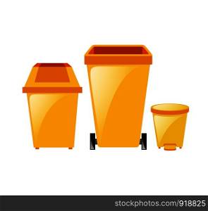 Yellow Recycling Bin Bucket Vector For Plastic Trash. Opened And Closed. Front View. Sign Arrow. Isolated Illustration