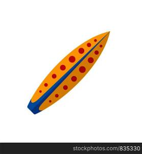 Yellow red dot surfboard icon. Flat illustration of yellow red dot surfboard vector icon for web isolated on white. Yellow red dot surfboard icon, flat style