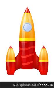 Yellow-red rocket isolated on white background. Cartoon. Vector illustration. &#xA;