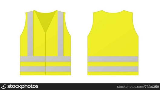 Yellow reflective safety vest for people isolated on white background.