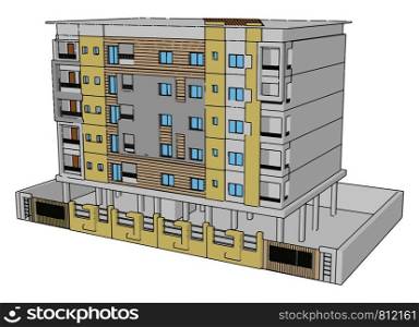 Yellow residential building, illustration, vector on white background.