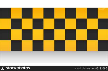 Yellow ribbon with black squares. Taxi cab sign isolated on white background. Yellow ribbon with black squares. Taxi cab sign