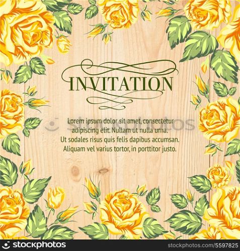 Yellow roses on a background of wood. Vector illustration