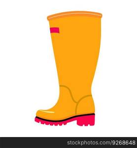 Yellow rubber boot with red sole. Vector Flat illustration