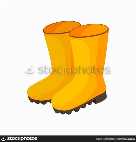 Yellow rubber boots icon in cartoon style on a white background. Yellow rubber boots icon, cartoon style