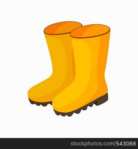 Yellow rubber boots icon in cartoon style on a white background. Yellow rubber boots icon, cartoon style
