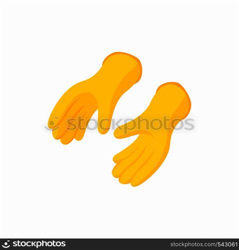 Yellow rubber gloves icon in cartoon style on a white background. Yellow rubber gloves icon, cartoon style