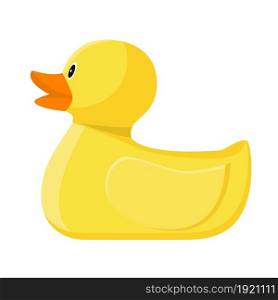 yellow rubber or plastic duck toy for bath isolated. Vector illustration in flat style. yellow rubber or plastic duck toy for bath
