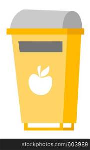 Yellow rubbish bin for food waste. Waste segregation and garbage recycling concept. Vector cartoon illustration isolated on white background.. Rubbish bin for food waste vector illustration.
