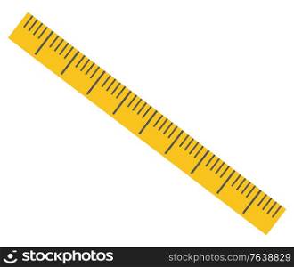 Yellow ruler vector, isolated icon of device for measuring object for precision. Item decorated with dots, made of plastic material school supply. Back to school concept. Flat cartoon. Ruler for Maths Lessons, School Supplies Closeup