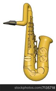 Yellow saxophone, illustration, vector on white background.