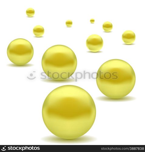 Yellow Sea Pearls Isolated on White Background. Yellow Pearls