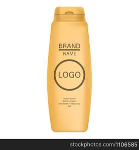 Yellow shampoo bottle icon. Realistic illustration of yellow shampoo bottle vector icon for web design. Yellow shampoo bottle icon, realistic style