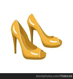 Yellow shoes isolated on a white background. Fashionable women&rsquo;s shoes. Vector flat illustration.