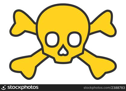 Yellow skull, cross bones icon.Death, toxic illustration symbol. Sign skeleton vector.