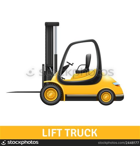 Yellow small lift truck for loading and unloading at warehouse realistic vector illustration . Lift Truck Illustration