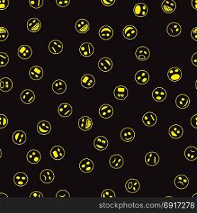 Yellow Smile Seamless Pattern on Black Background. Yellow Smile Seamless Pattern