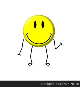 Yellow smiling emoticon with painted arms and legs on a blank background. Eps10. Yellow smiling emoticon with painted arms and legs on a blank background