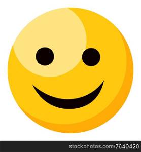 Yellow smiling happy emoji isolated on white background. Emoticon or emoticon icon. Cute and funny round face expression with black eyes and mouth for text messages flat design vector illustration. Yellow Smiling Happy Face Emoji Isolated Vector