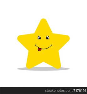 Yellow smiling star shows tongue. Happy star. Star in flat style. Eps10. Yellow smiling star shows tongue. Happy star. Star in flat style