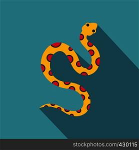 Yellow snake with pink spots icon. Flat illustration of yellow snake with pink spots vector icon for web. Yellow snake with pink spots icon, flat style