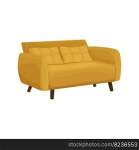 yellow sofa side view in cartoon style. Big couch. Furniture for interior Isolated on a white background.