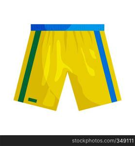 Yellow sports shorts icon in cartoon style on a white background. Yellow sports shorts icon, cartoon style