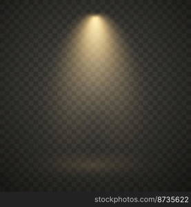 Yellow spotlight, bright light, golden stage lighting isolated on transparent background. Transparent vector effect.. otlight, bright light, golden stage lighting isolated on transparent background