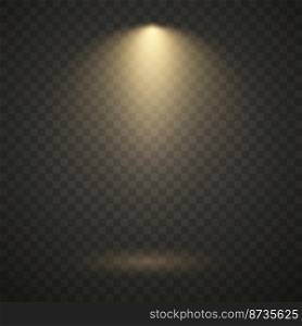 Yellow spotlight, bright light, golden stage lighting isolated on transparent background. Transparent vector effect.. Yellow spotlight, bright light, golden stage lighting isolated on transparent background.