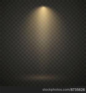 Yellow spotlight, bright light, golden stage lighting isolated on transparent background. Transparent vector effect.. otlight, bright light, golden stage lighting isolated on transparent background