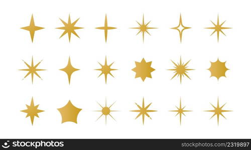 Yellow stars. Minimalistic golden glitters and cartoon shiny sparkles design. Festive firework particles. Twinkling and glowing shapes. Starry blinks. Vector isolated holiday brilliant flares set. Yellow stars. Minimalistic golden glitters and cartoon sparkles design. Festive firework particles. Twinkling and glowing shapes. Starry blinks. Vector holiday brilliant flares set