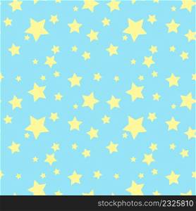 Yellow stars on blue sky seamless pattern. Starry sky background. Template for tknai, wallpaper, packaging and design of children's things vector illustration