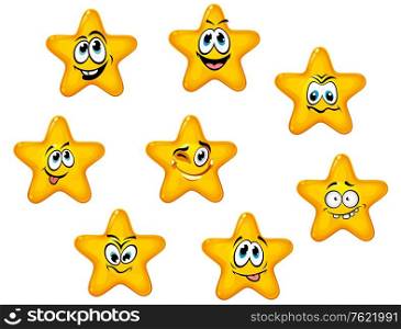 Yellow stars with emotional faces in cartoon style