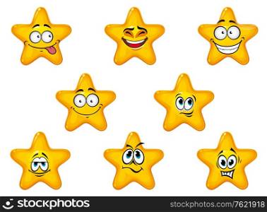 Yellow stars with happy anf cheerful emotions isolated on white background