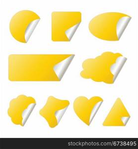 Yellow stickers in different shapes isolated on whitwe. | Vector illustration.