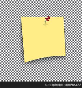 Yellow sticky note isolated on transparent background. Yellow sticky note isolated on transparent background. Template for your projects. Vector illustration.