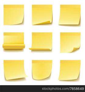 Yellow sticky notes isolated on white background.