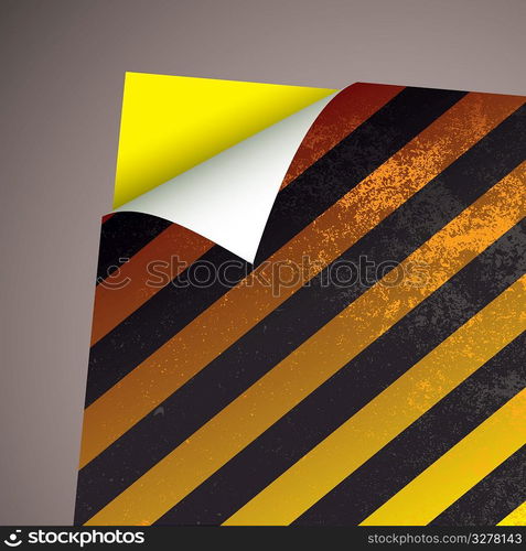 Yellow stripe card background with paper curl and grunge effect