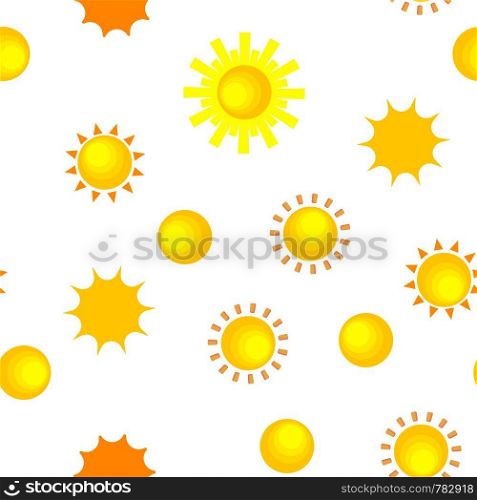 Yellow Sun Icon Seamless Pattern Vector. Sunset Sign. Sunrise Light. Summer Heat. Orange Ray. Season Object. Shiny Graphic. Illustration. Yellow Sun Icon Vector Seamless Pattern