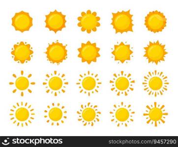 yellow sun icon Simple cartoon style design. The rays of the sun in summer