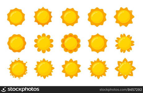 yellow sun icon Simple cartoon style design. The rays of the sun in summer