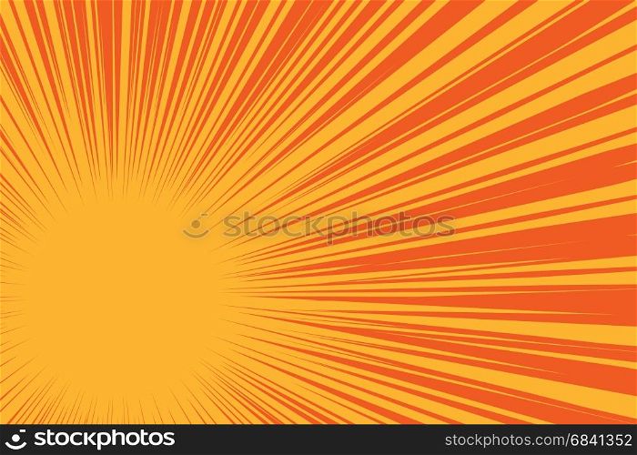 Yellow sun on a red background, pop art comic background retro vector illustration. Yellow sun on a red background, pop art comic background