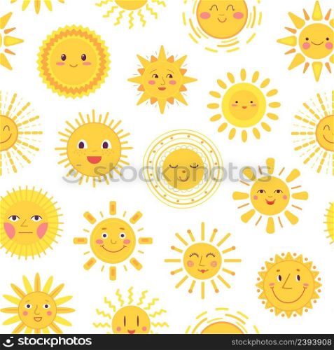 Yellow sun pattern. Summer suns, scribble sketch baby print. Morning cartoon characters, funny sunny childish decent vector seamless texture. Illustration of pattern yellow sun summer. Yellow sun pattern. Summer suns, scribble sketch baby print. Morning cartoon characters, funny sunny childish decent vector seamless texture