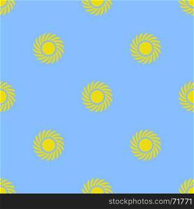 Yellow Sun Seamless Pattern on Blue Background. Yellow Sun Seamless Pattern